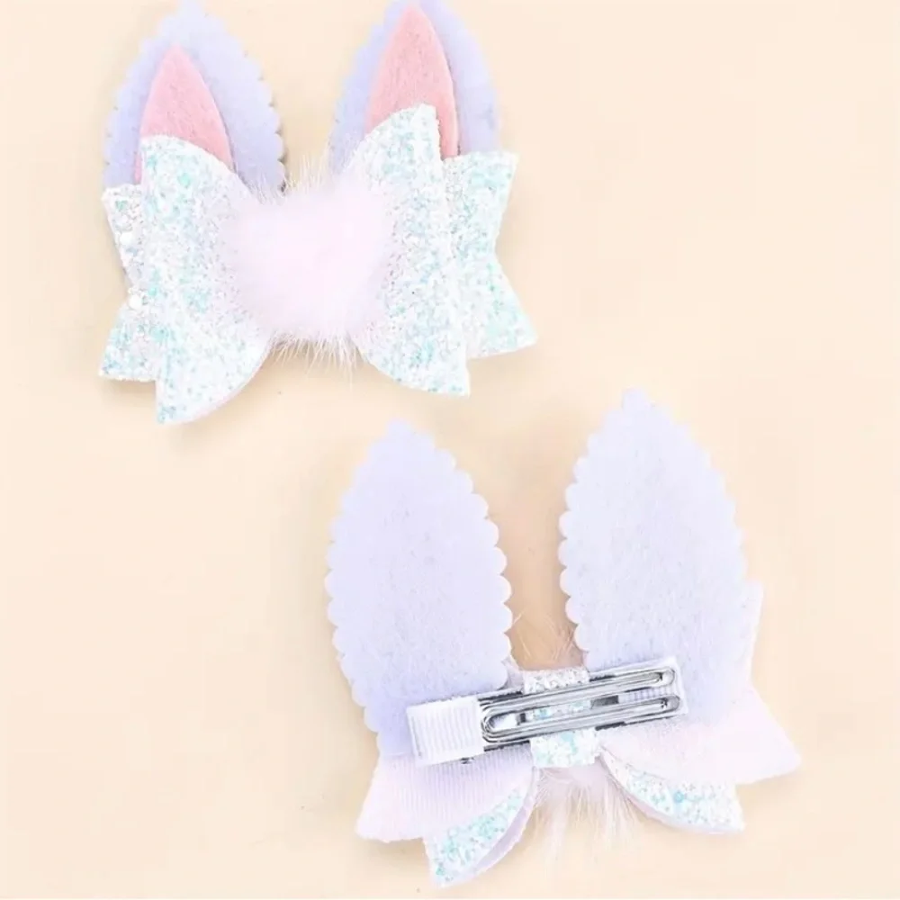 Bunny hair clip pink glitter